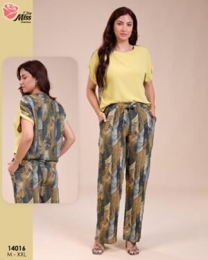 Rose Miss Ensemble pantalon imprimé – Réf 14016 – Jaune kaki