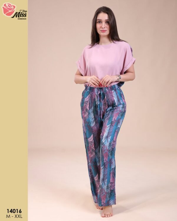 Rose Miss Ensemble pantalon imprimé – Réf 14016 – Rose turquoise