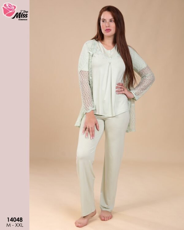 Rose Miss Pyjama 3 pièces avec gilet dentelle – Réf 14048 – Vert d'eau