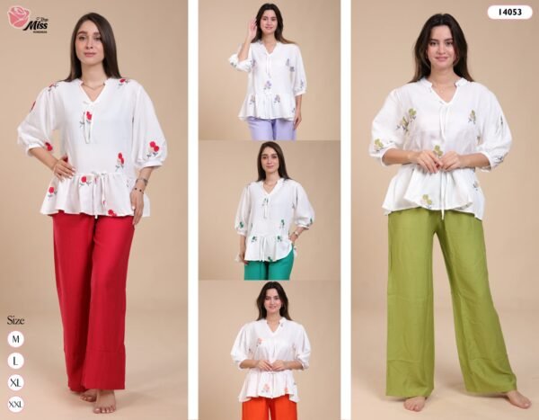 Rose Miss Ensemble blouse et pantalon – Réf 14053 – Couleurs assorties