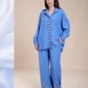 Rose Miss Ensemble chemise et pantalon brodé – Réf 14055 – Bleu