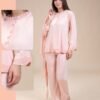 Rose Miss Ensemble pyjama et peignoir dentelle 3 pièces – Réf 14086 – Rose pâle