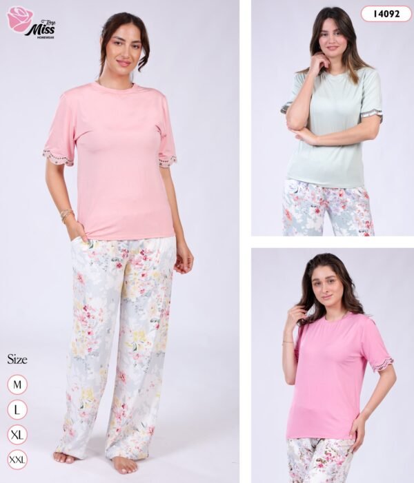 Rose Miss Pyjama pantalon fleuri – Réf 14092 – Couleurs assorties