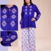 Rose Miss Ensemble blouse brodée et pantalon large – Réf 14116 – Bleu roi