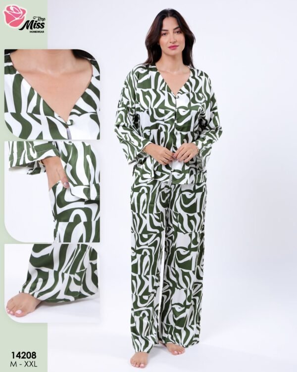 Rose Miss Pyjama satin imprimé – Réf 14208 – Vert blanc