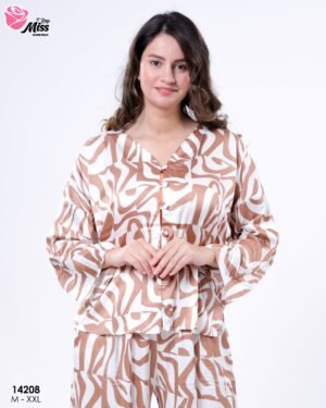 Rose Miss Pyjama satin imprimé – Réf 14208 – Camel blanc