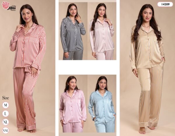 Rose Miss Pyjama satin rayé – Réf 14209 – Couleurs assorties