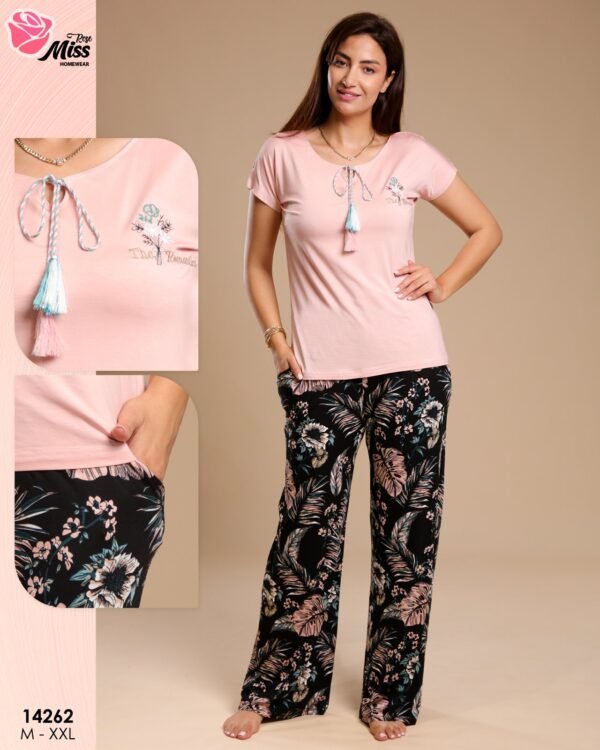 Rose Miss Pyjama pantalon fleuri – Réf 14262 – Rose noir Rose Miss Pyjama pantalon fleuri – Réf 14262 – Rose noir