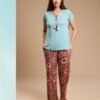 Rose Miss Pyjama pantalon fleuri – Réf 14262 – Turquoise brique Rose Miss Pyjama pantalon fleuri – Réf 14262 – Turquoise brique