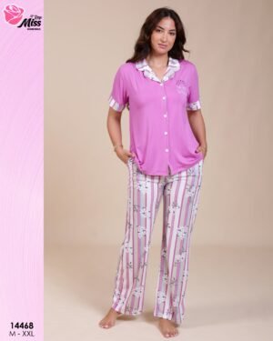 Rose Miss Pyjama boutonné manches courtes – Réf 14468 – Fuchsia