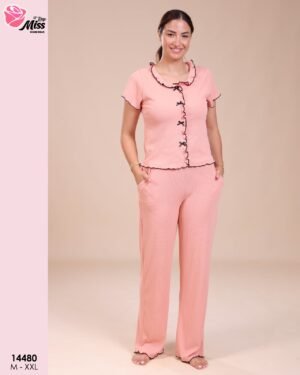 Rose Miss Pyjama boutonné à volants – Réf 14480 – Corail