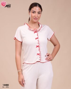Rose Miss Pyjama boutonné à volants – Réf 14480 – Écru