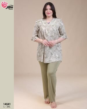 Rose Miss Pyjama tunique imprimée – Réf 14541 – Vert sauge