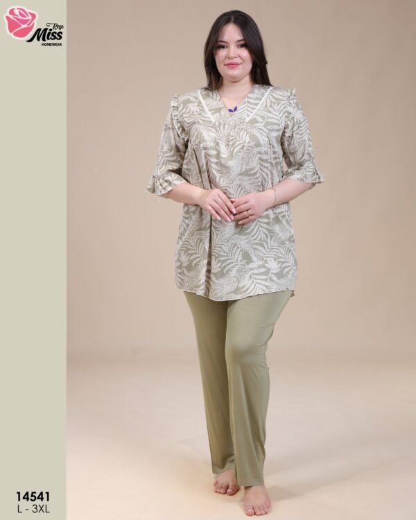 Rose Miss Pyjama tunique imprimée – Réf 14541 – Vert sauge