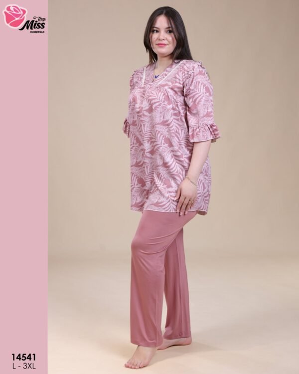 Rose Miss Pyjama tunique imprimée – Réf 14541 – Vieux rose