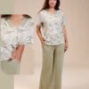 Rose Miss Pyjama pantalon large imprimé – Réf 14542 – Vert sauge
