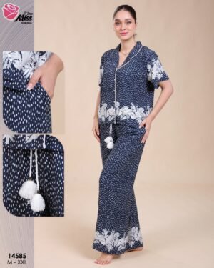 Rose Miss Pyjama boutonné imprimé – Réf 14585 – Bleu marine
