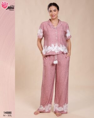 Rose Miss Pyjama boutonné imprimé – Réf 14585 – Vieux rose