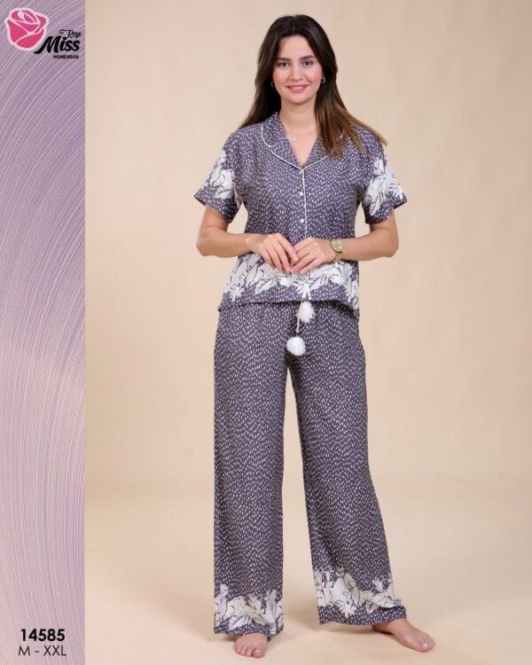 Rose Miss Pyjama boutonné imprimé – Réf 14585 – Gris