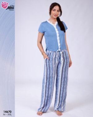 Rose Miss Pyjama pantalon rayé – Réf 14670 – Bleu