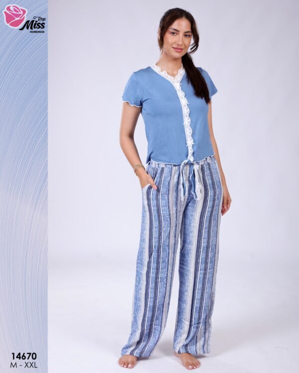 Rose Miss Pyjama pantalon rayé – Réf 14670 – Bleu