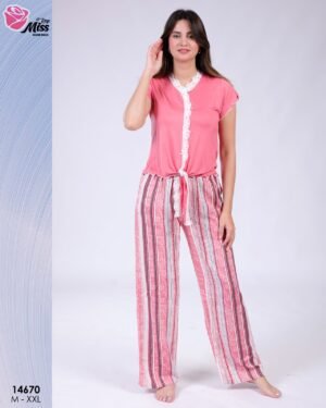 Rose Miss Pyjama pantalon rayé – Réf 14670 – Corail