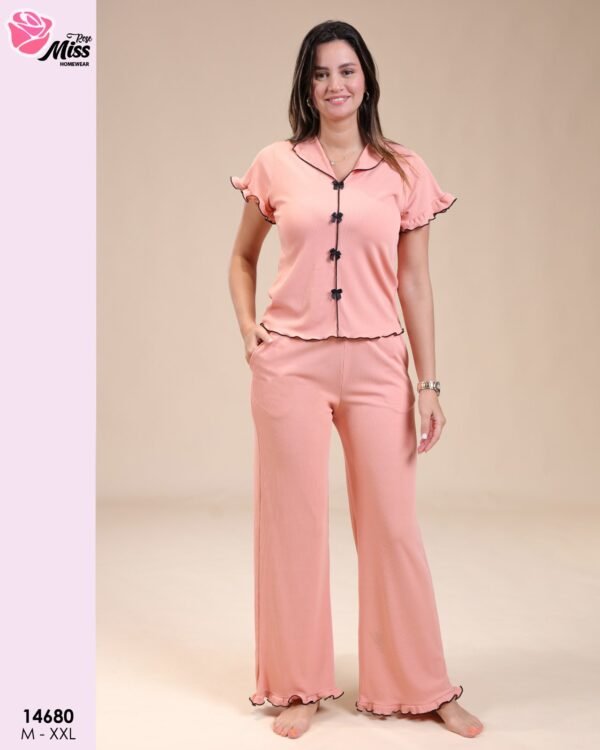 Rose Miss Pyjama boutonné à volants – Réf 14680 – Pêche