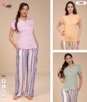 Rose Miss Pyjama pantalon rayé – Réf 14691 – Couleurs assorties