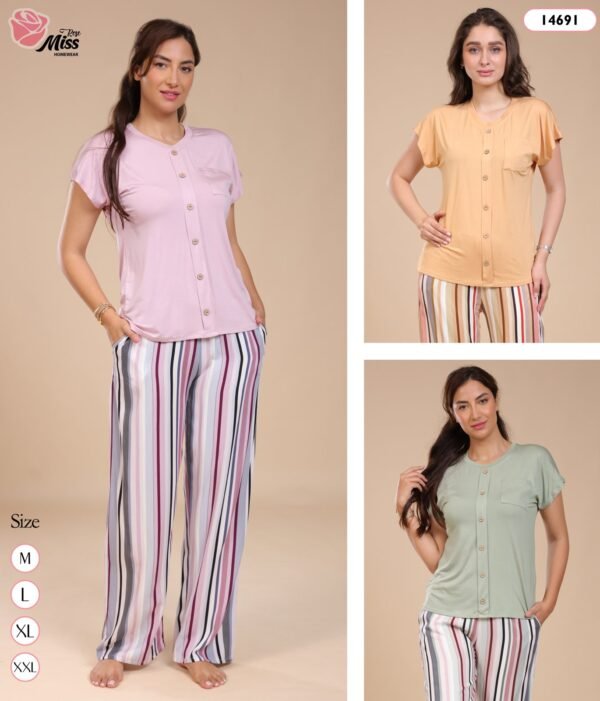 Rose Miss Pyjama pantalon rayé – Réf 14691 – Couleurs assorties