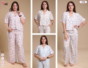 Rose Miss Pyjama fleuri manches courtes – Réf 14706 – Couleurs assorties
