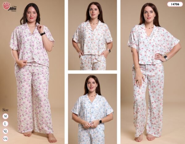 Rose Miss Pyjama fleuri manches courtes – Réf 14706 – Couleurs assorties