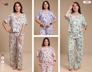 Rose Miss Pyjama imprimé manches courtes – Réf 14707 – Couleurs assorties