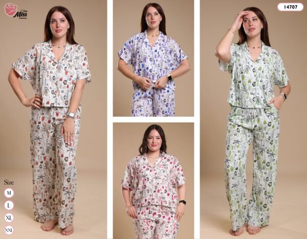 Rose Miss Pyjama imprimé manches courtes – Réf 14707 – Couleurs assorties