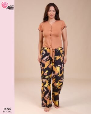 Rose Miss Pyjama pantalon imprimé – Réf 14720 – Camel
