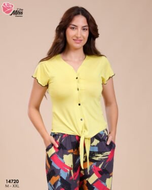 Rose Miss Pyjama pantalon imprimé – Réf 14720 – Jaune