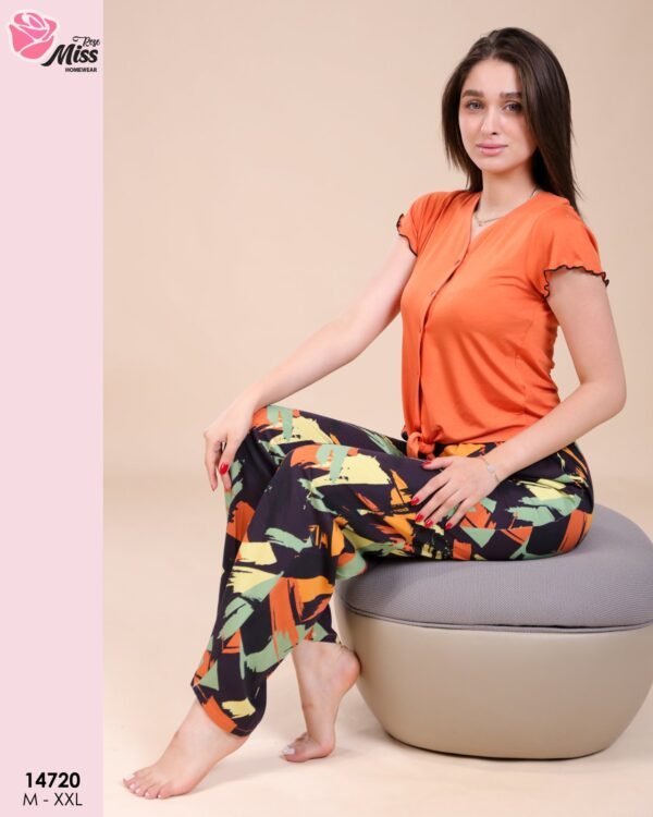 Rose Miss Pyjama pantalon imprimé – Réf 14720 – Orange