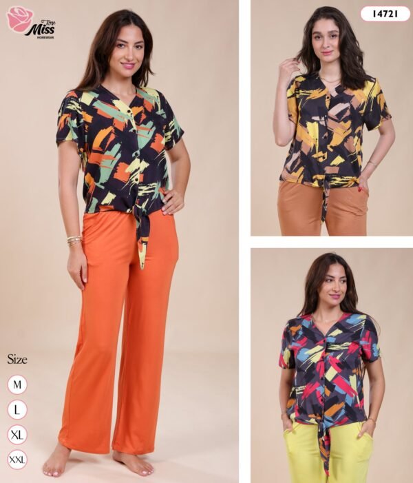 Rose Miss Pyjama chemise imprimée – Réf 14721 – Couleurs assorties