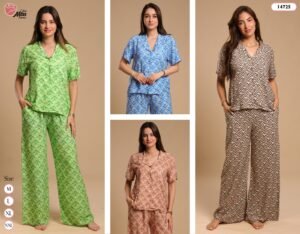 Rose Miss Pyjama imprimé manches courtes – Réf 14725 – Couleurs assorties