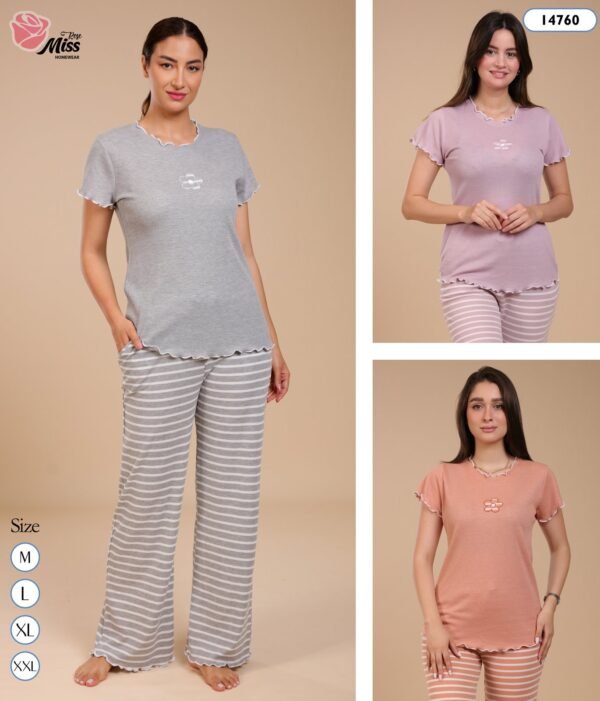 Rose Miss Pyjama pantalon rayé – Réf 14760 – Couleurs assorties