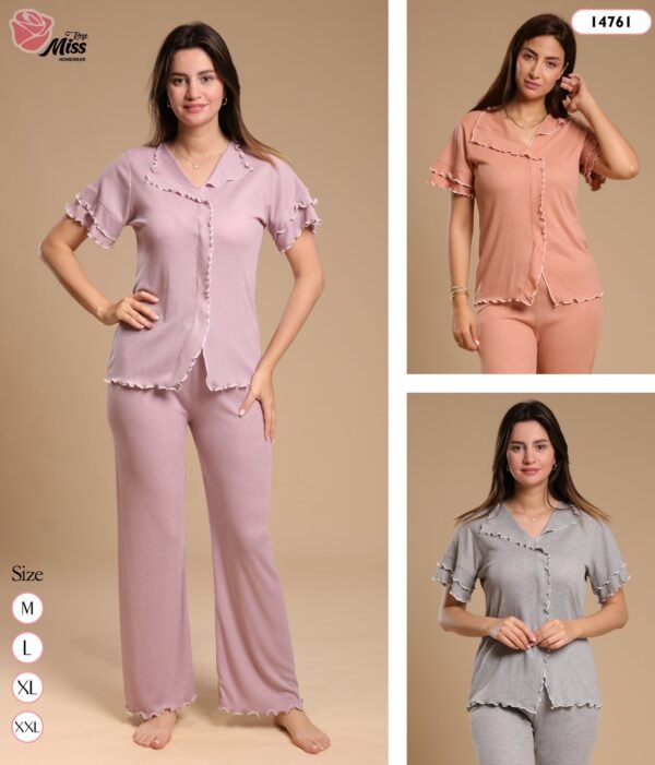Rose Miss Pyjama boutonné côtelé – Réf 14761 – Couleurs assorties