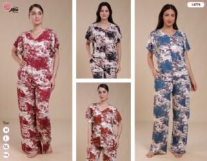 Rose Miss Pyjama imprimé manches courtes – Réf 14775 – Couleurs assorties