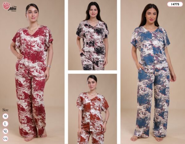 Rose Miss Pyjama imprimé manches courtes – Réf 14775 – Couleurs assorties