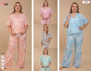 Rose Miss Pyjama fleuri manches courtes – Réf 14779 – Couleurs assorties