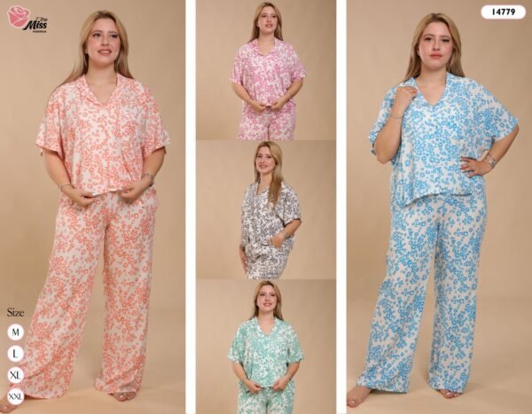 Rose Miss Pyjama fleuri manches courtes – Réf 14779 – Couleurs assorties
