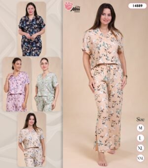 Rose Miss Pyjama fleuri manches courtes – Réf 14889 – Couleurs assorties