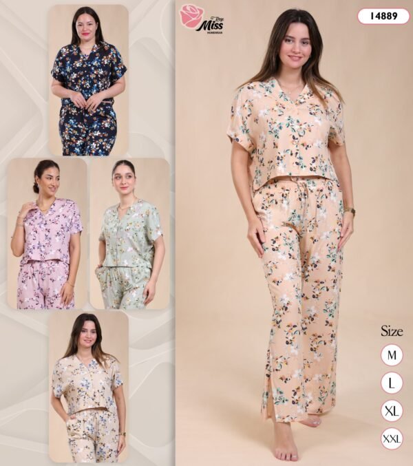 Rose Miss Pyjama fleuri manches courtes – Réf 14889 – Couleurs assorties