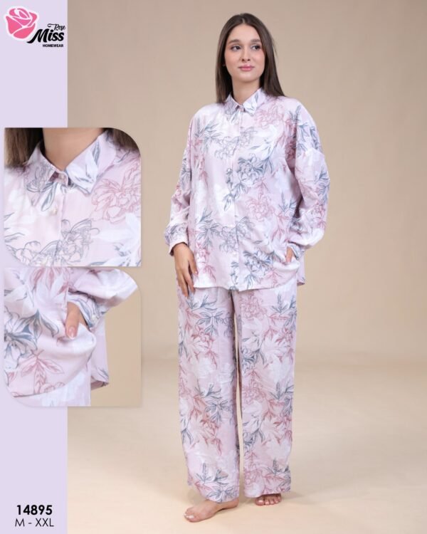 Rose Miss Pyjama chemise fleuri – Réf 14895 – Rose fleuri