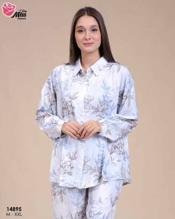 Rose Miss Pyjama chemise fleuri – Réf 14895 – Bleu fleuri