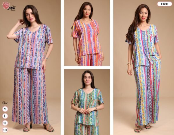 Rose Miss Pyjama imprimé manches courtes – Réf 14901 – Couleurs assorties