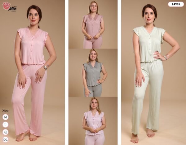 Rose Miss Pyjama boutonné sans manches – Réf 14905 – Couleurs assorties
